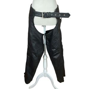 Black Leather Motorcycle Riding chaps 32-40”